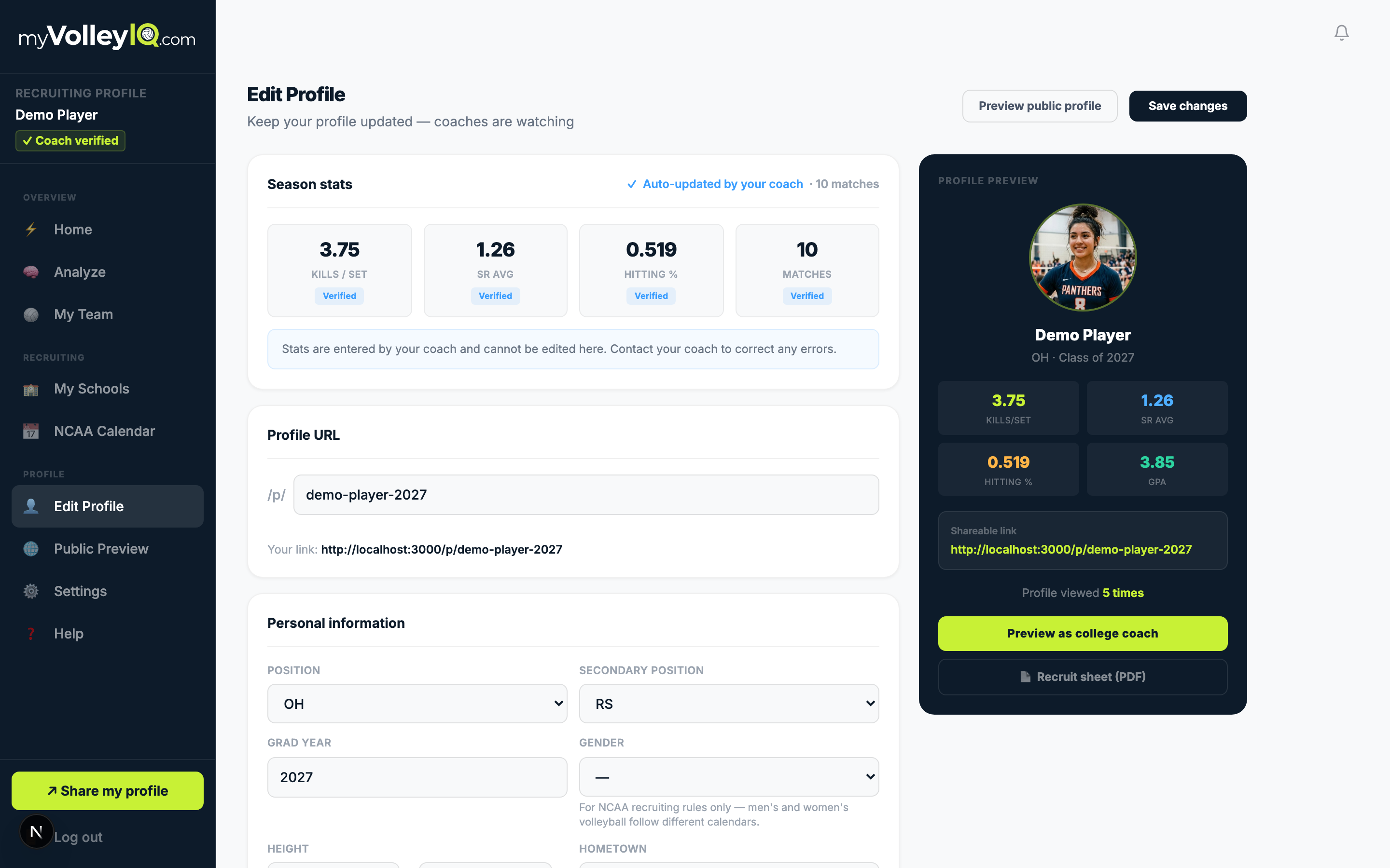 Editing your player profile