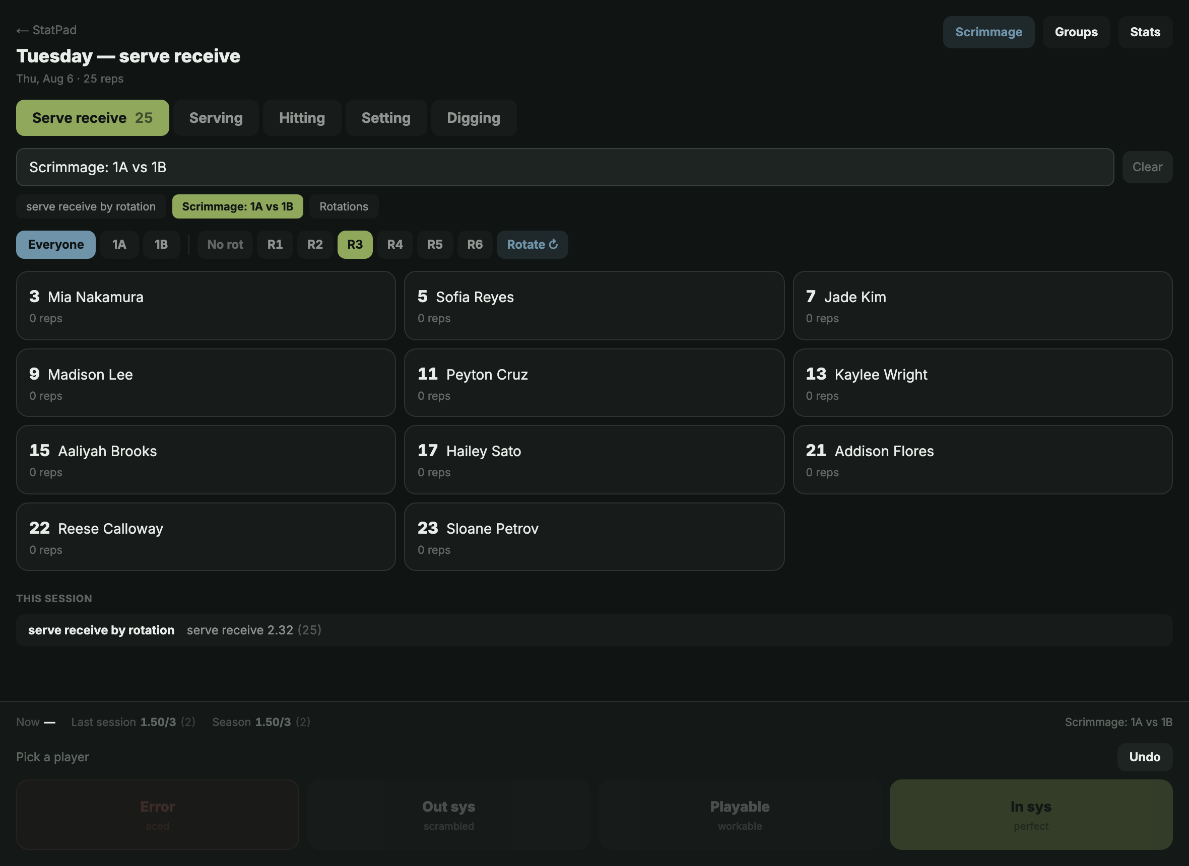 The practice recorder with a court and rotation grid