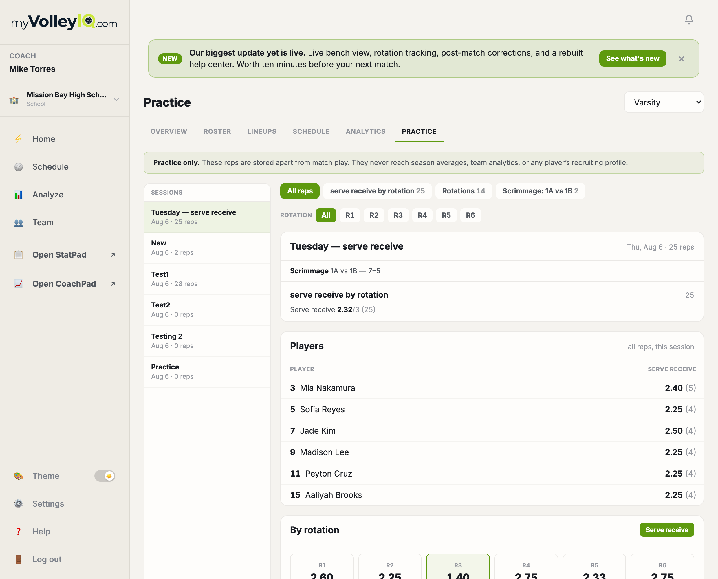 The Practice tab on the web